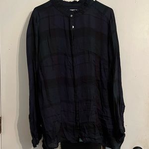 Loft ruffle hem plaid shirt